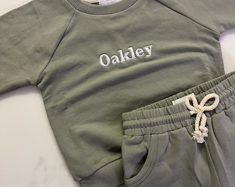 Personalised | French Terry Organic Cotton Sweatshirt Jogger Lounge Coord Gift | Baby Toddler Kids | Jumper and Trousers Set | 0-5 Years