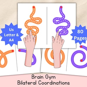 Neuro Gym Worksheets, Kids Dual Hand Tracing Worksheets, Bilateral Coordination, OT Brain Games, Fine Motor Skills, Brain Gym Activity