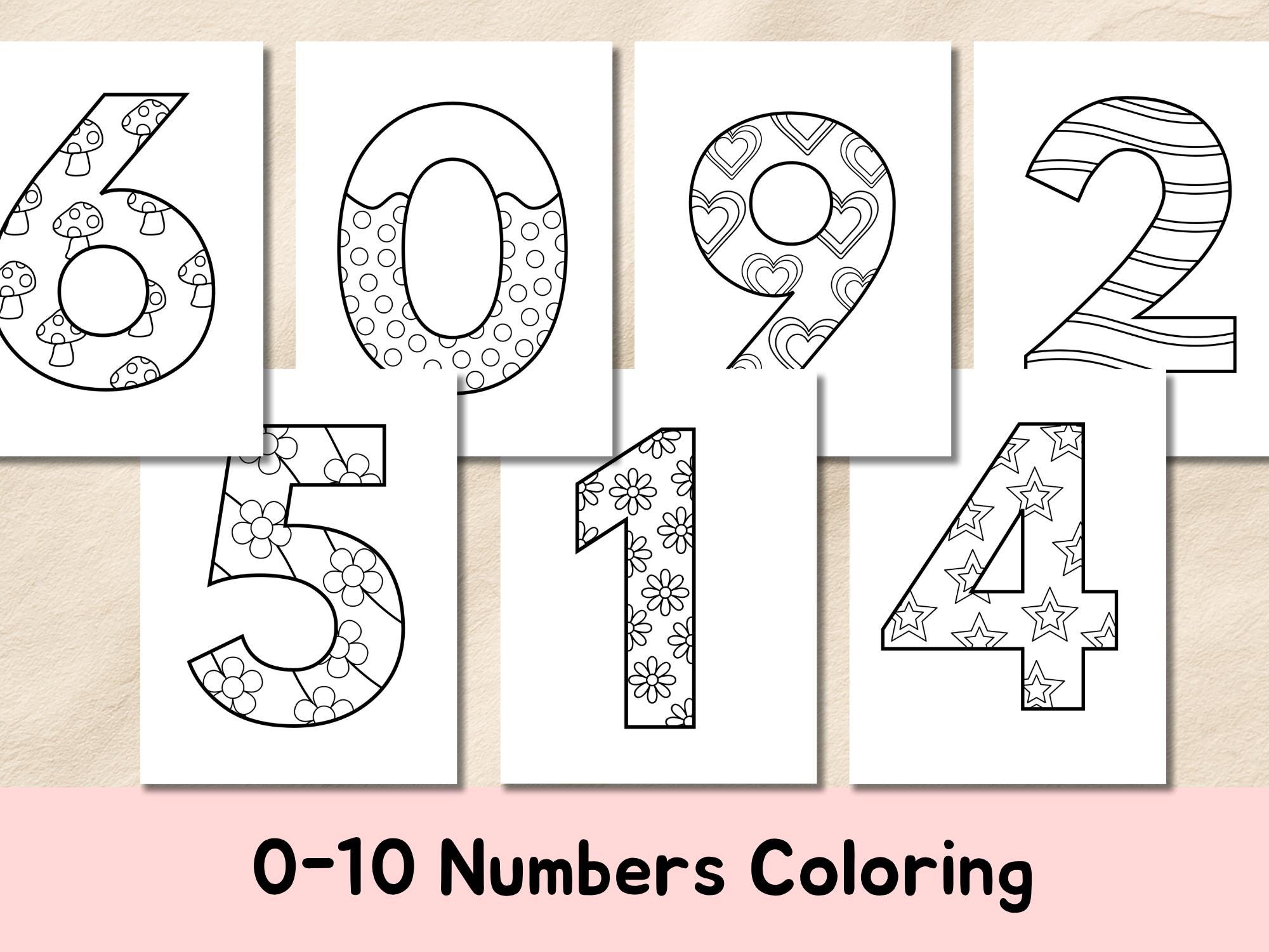 Numbers 0-10 Coloring Pages, Kids Coloring Printables, Comfy Patterns