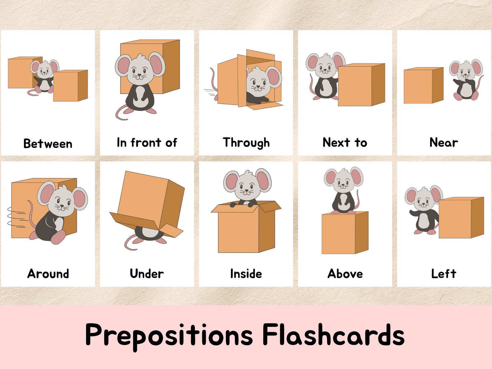 Positional Grade 20 Preposition Flashcard, Kindergarten Positional Words of Place ...