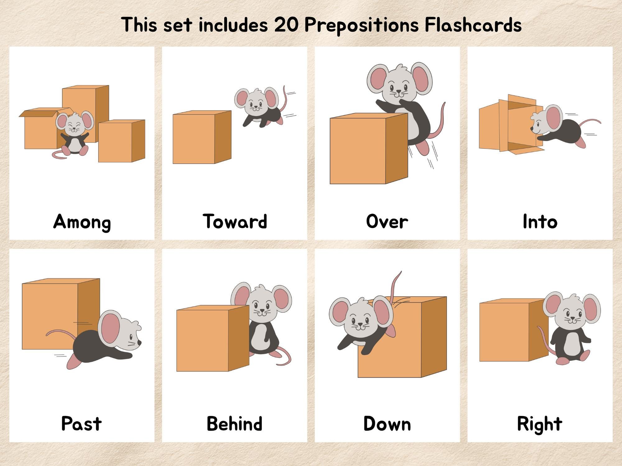 Positional Grade 20 Preposition Flashcard, Kindergarten Positional Words of Place ...