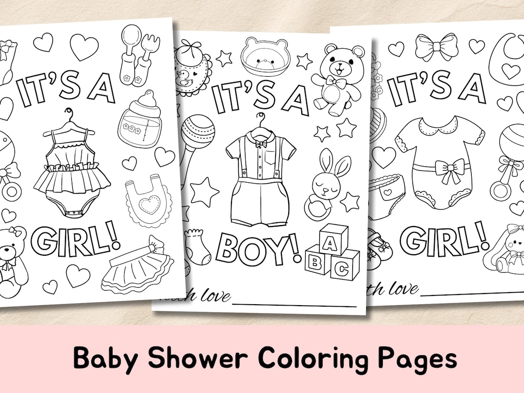 Baby Shower Coloring Book, Gender Reveal Coloring Pages, Boy or Girl ...