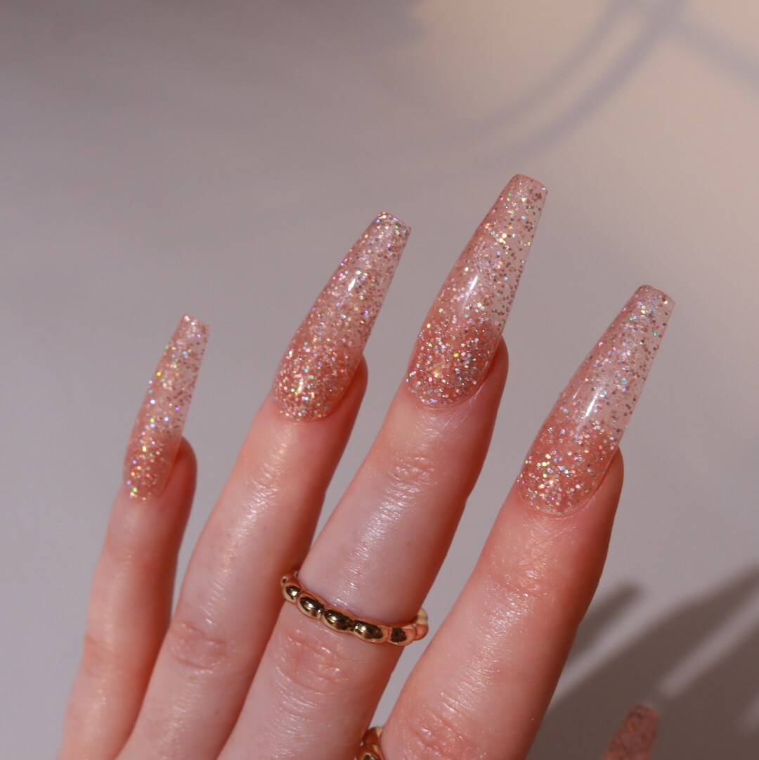 Dip Powder Press on Nails Rose Gold Pink Glitter Dip Powder Etsy