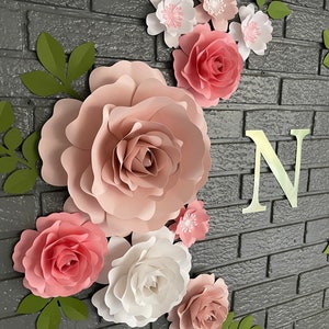 Pink and White Paper Flowers Decor-Set of 12 Paper Flowers-Baby Shower Decor-Bridal Shower Decor-Nursery Wall Decor-Elegant Paper Flowers
