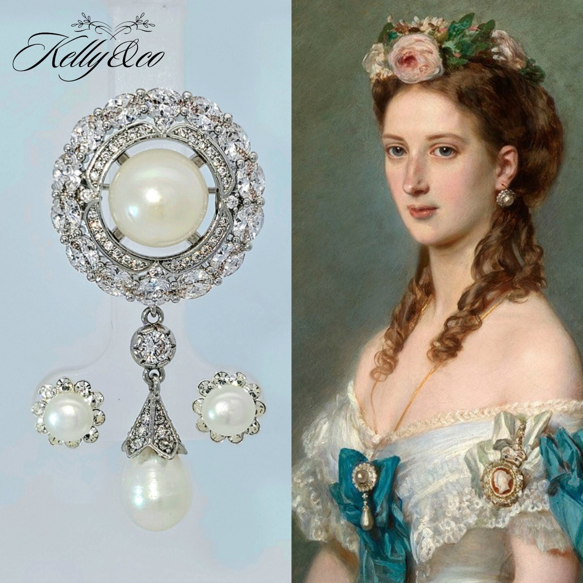 フォクシーのブローチ '' Pearl Drop '' Queen Alexandra Freshwater Pearl Demi Parure. Pearl Drop Brooch