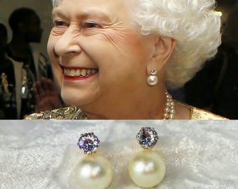 エリザベス女王2世にインスパイアされたパールイヤリング。キュービックジルコニアスタッド、王室のレプリカジュエリー。結婚式やプロム用のコスチュームジュエリー