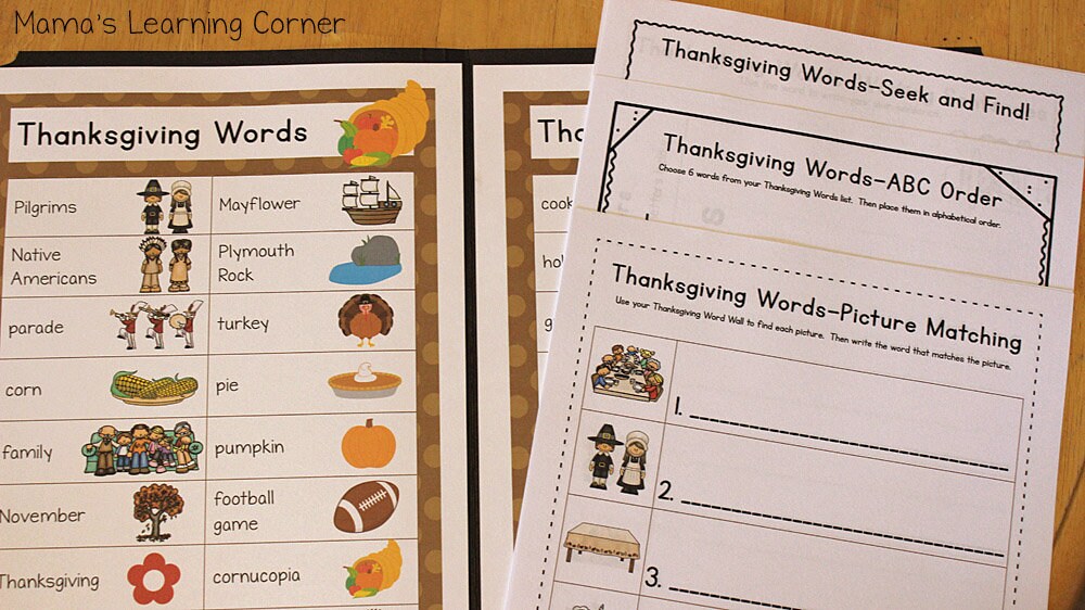 Thanksgiving Word Wall with File Folder Activities