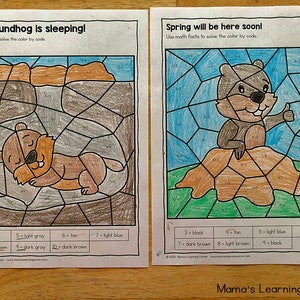 Groundhog Day Color by Code Addition and Subtraction Worksheets - Etsy