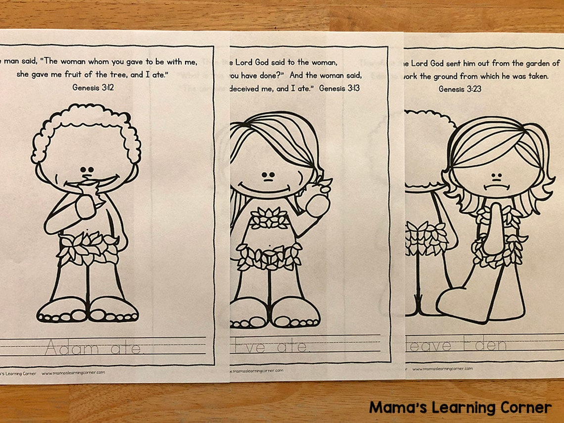 Adam and Eve in the Garden Coloring Pages - Etsy