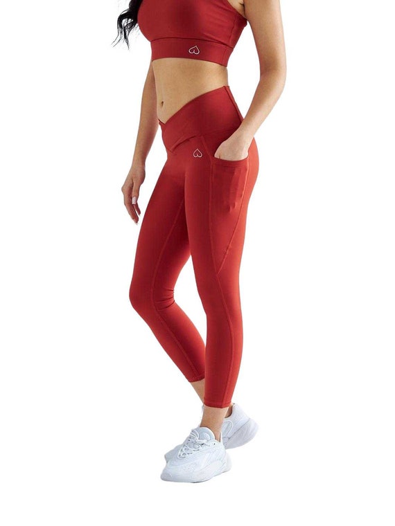 Beshaped Red Leggings With Pockets for Women Yoga Pants High Waist Tights  Buttery Sof, Workout Trousers 