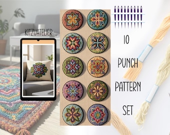 Boho Punch Needle Pattern Set | 10 Embroidery Templates (Digital Download)