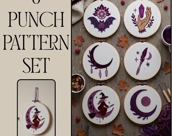 Spirit Moon Punch Needle Pattern Set | 6 Modern Witchy Templates (Digital Download)