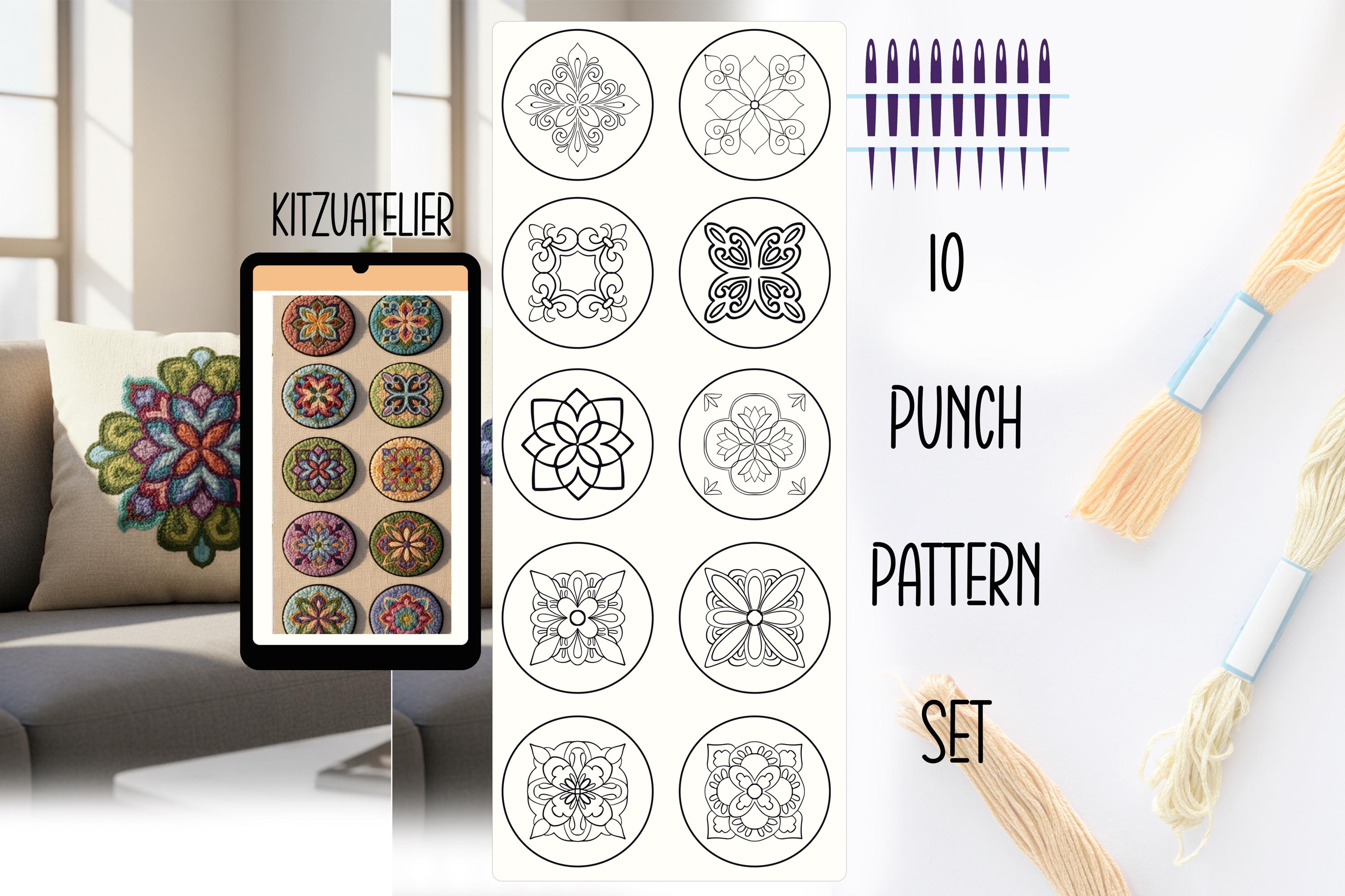 Boho Punch Needle Pattern Set | 10 Embroidery Templates (digital ...