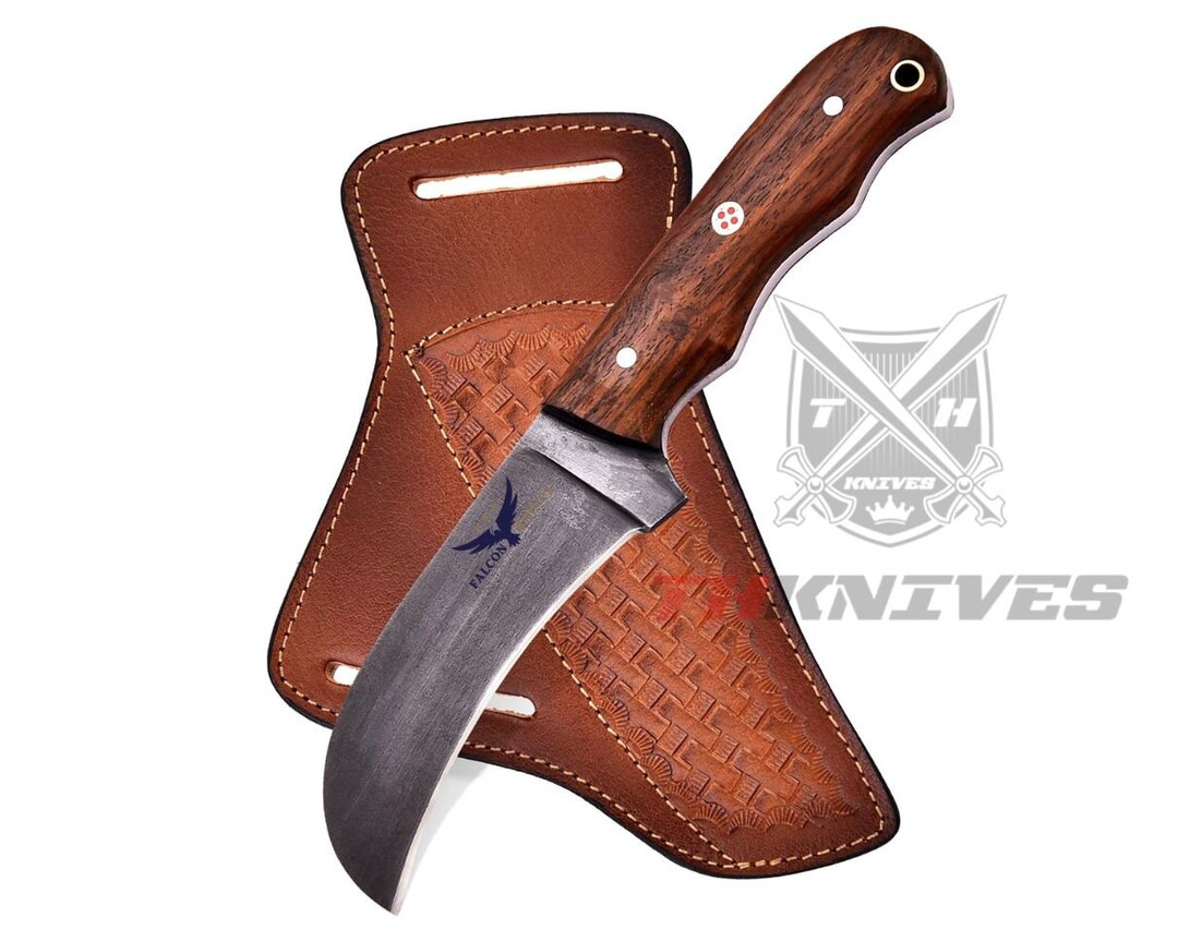 FALCON KNIVES Handmade 1095 Steel Linemans Hawkbill Knife With Cross