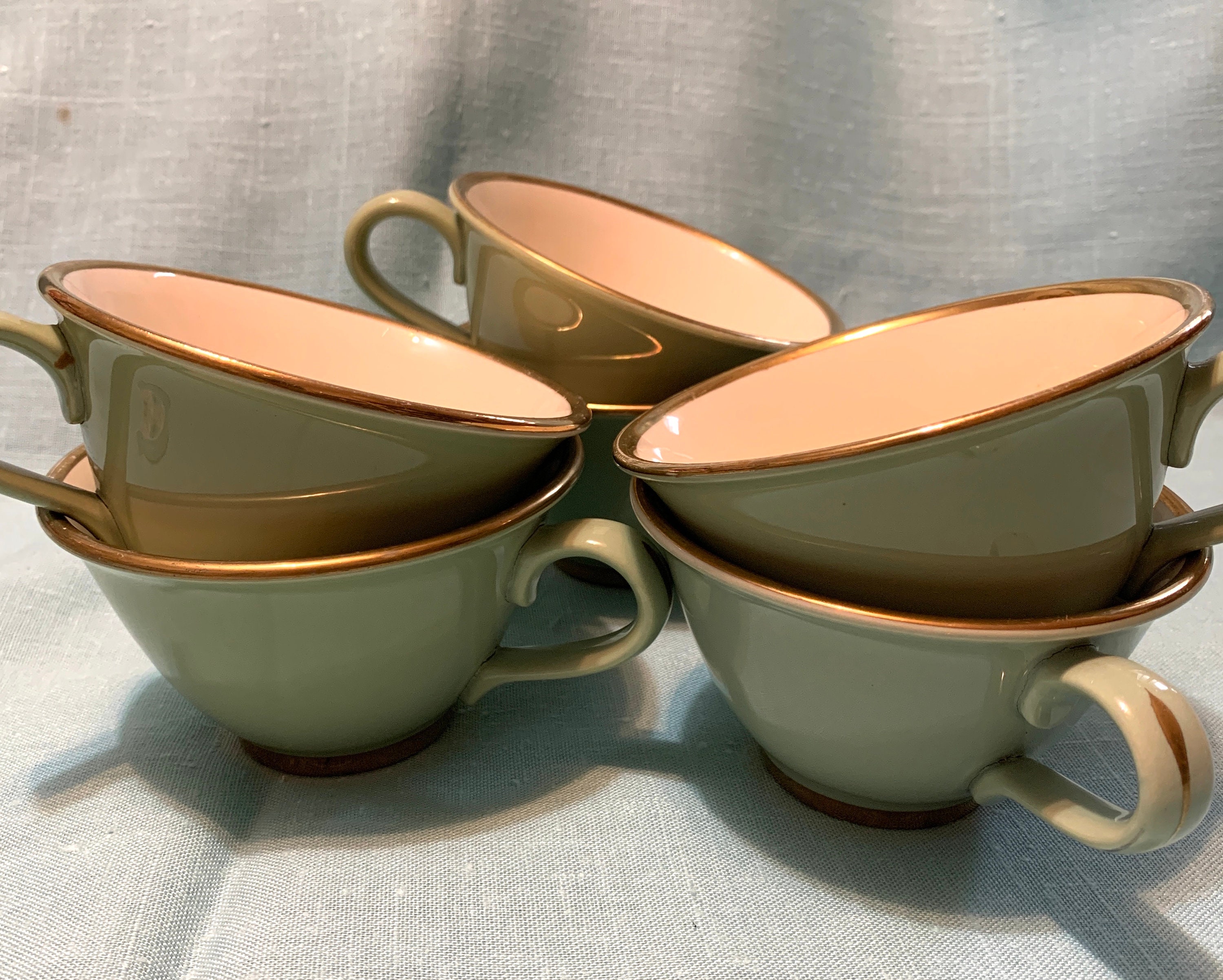 Earthy Clay Cup And Saucer Set Of 6 Sage Green 100ml