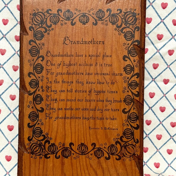 Vintage Antique Wooden Grandmother’s Poem By Harriette B. McCormick Wall Plaque