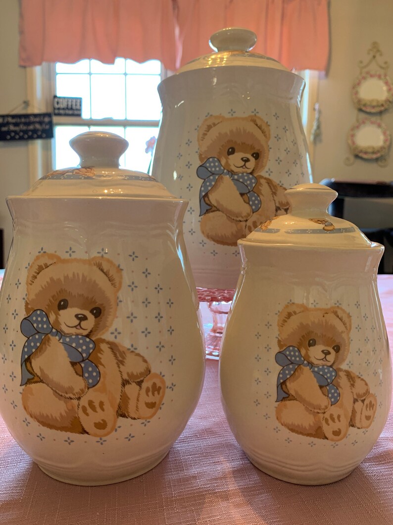 Tienshan Stoneware Cute Teddy Bear Canisters Set of 3 Jars Etsy