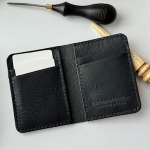 Horween Leather, carteira vertical, carteira vertical Dundas, porta-cartões, carteira dobrável feita à mão, couro de flor integral, couro curtido vegetal