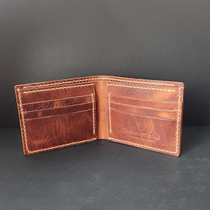 Horween plantaardig gelooid leer, yonge handgemaakte portemonnee, tweevoudige portemonnee, volnerf leer, leren portemonnee, aangepaste portemonnee, Vaderdagcadeau