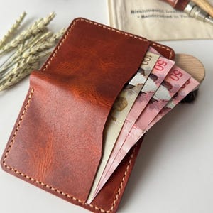 Horween Wallet, Bifold Wallet with Money Slot, Bill Slot, Card Holder and Money Slot, Compact Design, Vertical Wallet, Full Grain Leather