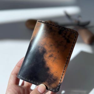 Shell Cordovan Wallet, Black Marbeled Shell Cordovan -  Handmade Bifold Leather Wallet, Men's Wallet, Badalassi Carlo Natural Inside Pockets