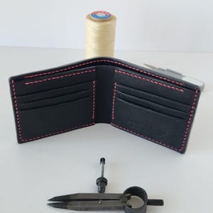 Horween-leer, handgemaakte leren portemonnee Yonge, tweevoudige portemonnee, volnerfleer, herenportemonnee, zwarte portemonnee, op maat gemaakt, Vaderdagcadeaus