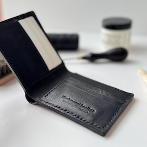 Horween-leer, handgemaakte leren portemonnee Yonge, dubbele portemonnee, volnerf leer, klassieke leren portemonnee, zwarte portemonnee, Vaderdagcadeau