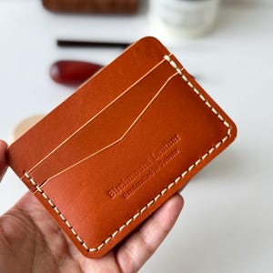 Handmade Tan Leather Card Holder Wallet: Full Grain Leather, Slim Design, Custom Card Holder