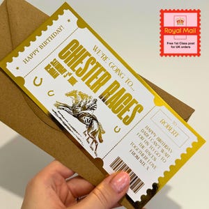 Personalized Golden Foil Horse Racing Ticket, Birthday Gift Reveal