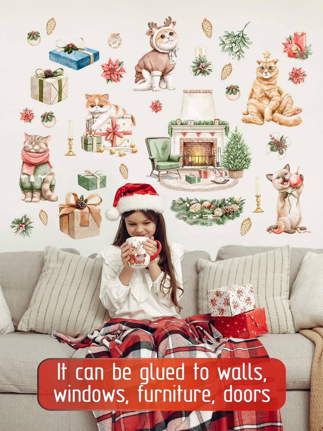 32 Christmas Vinyl Wall Decals Removable Winter Holiday Etsy