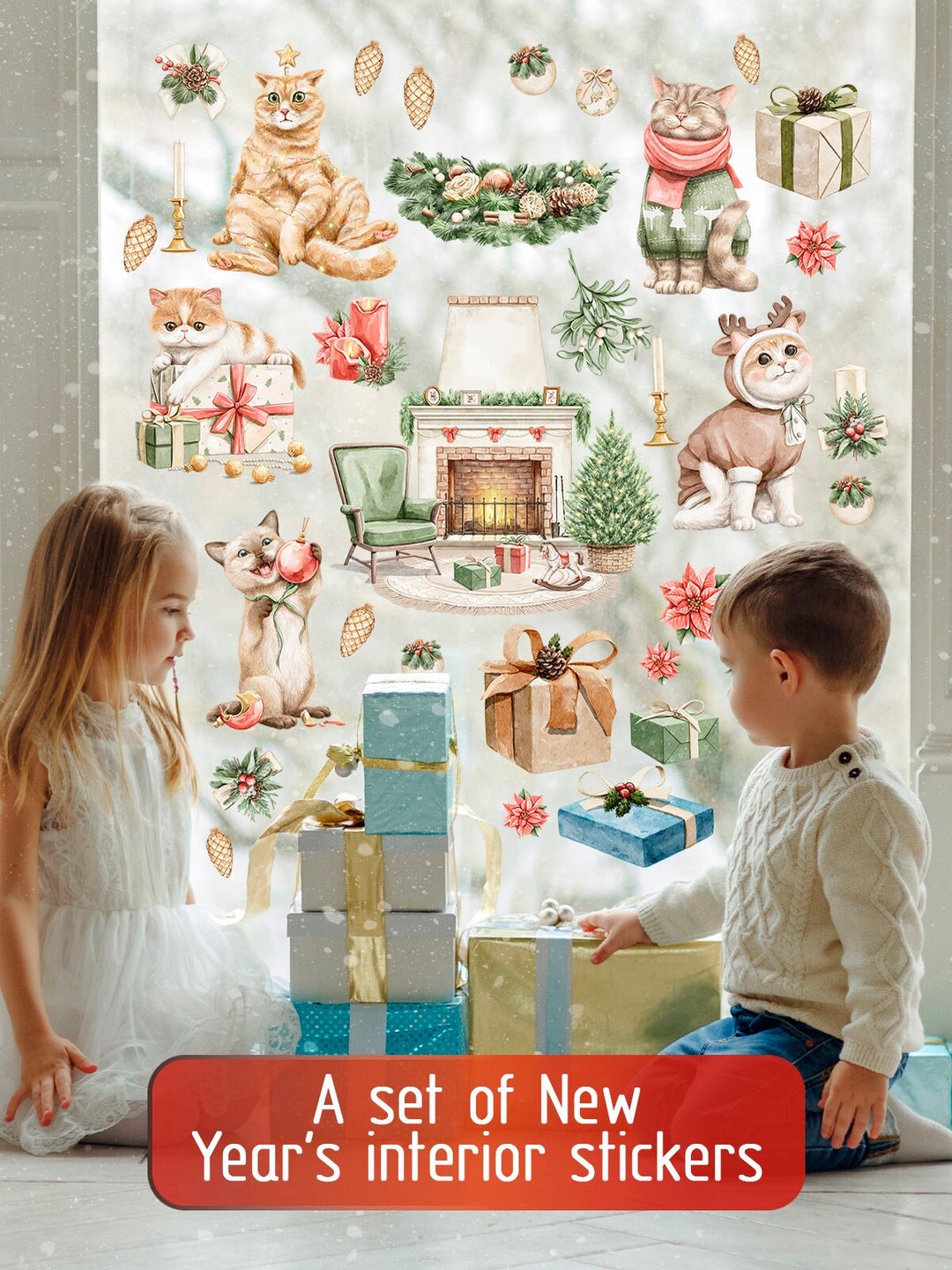 32 Christmas Vinyl Window Decals Removable Winter Holidays Etsy