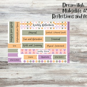 Dream High Makselife weekly actions/reflections sheet