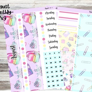 August 7x9 Monthly Planner Stickers for Makselife, Erin Condren, Plum Paper, Happy Planner and more.