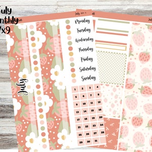 July 7x9 Monthly Planner Stickers for Makselife, Erin Condren, Plum Paper, Happy Planner and more.