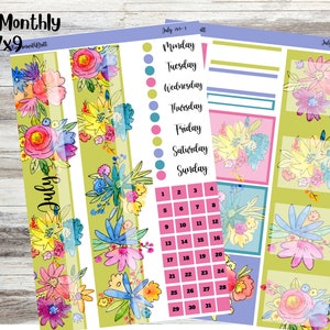 July 7x9 Monthly Planner Stickers for Makselife, Erin Condren, Plum Paper, Happy Planner and more.