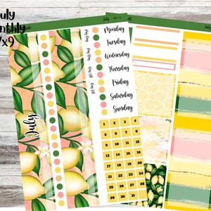 July 7x9 Monthly Planner Stickers for Makselife, Erin Condren, Plum Paper, Happy Planner and more.