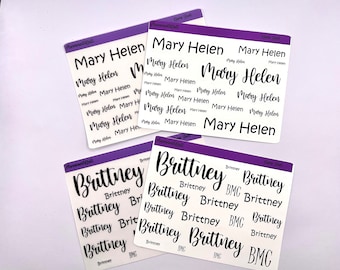 Name sticker sheet, customized for Erin Condren, Happy Planner, Makselife, Plum paper, Hobonichi and more.