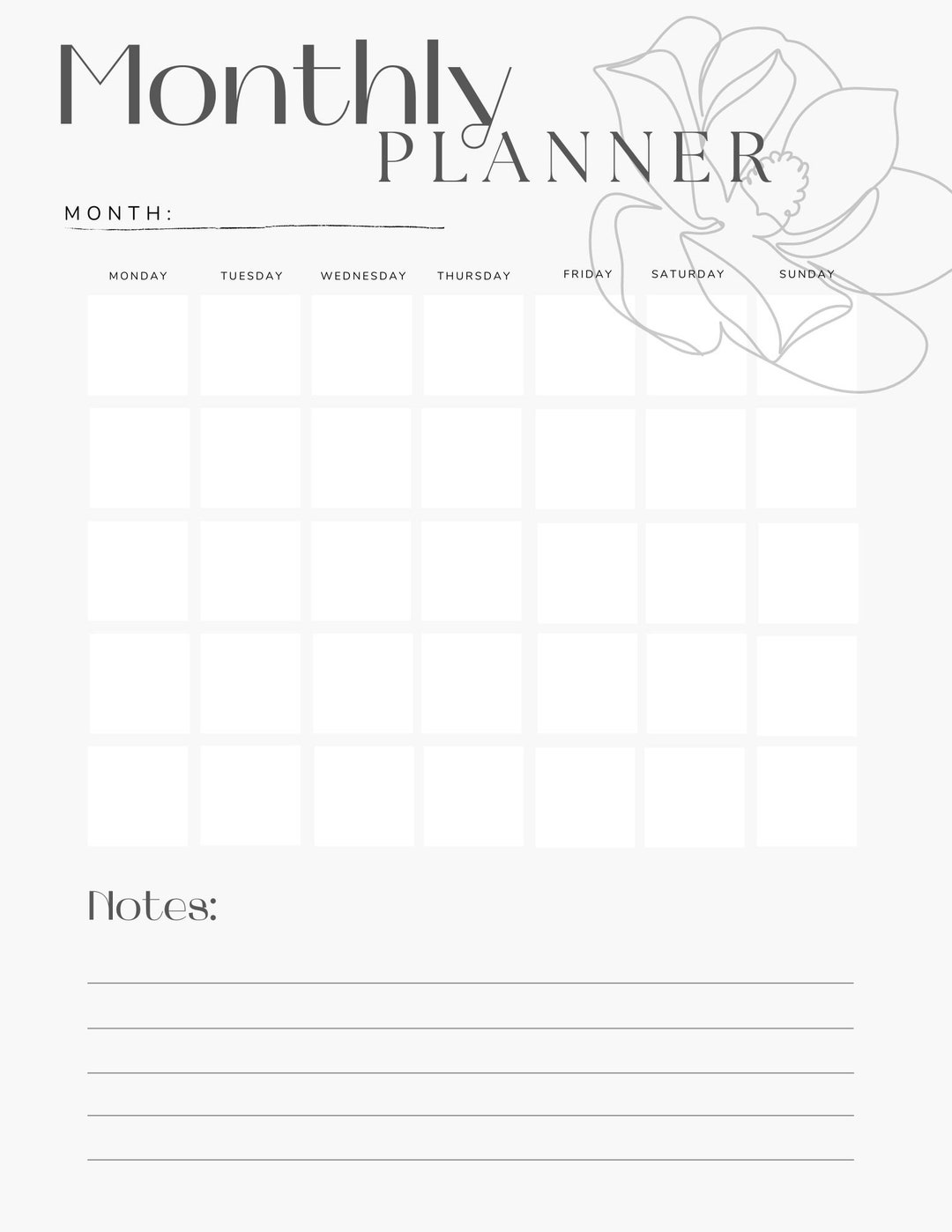 Printable Minimalist Monthly Calendar - Etsy