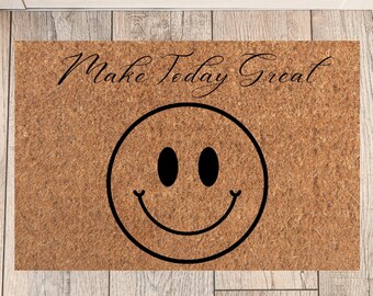 Make Today Great Smiley Face Doormat, Spring Doormat, Essence, Motivation, Aesthetic, Farmhouse Decor, Housewarming Gift
