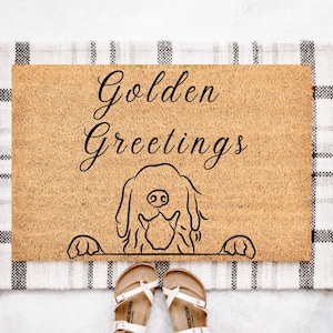 Welcome Peeking Golden Retriever, Golden Greetings, Coir Doormat Door Mat, Entry Mat, Housewarming Gift, Wedding Gift, New Home