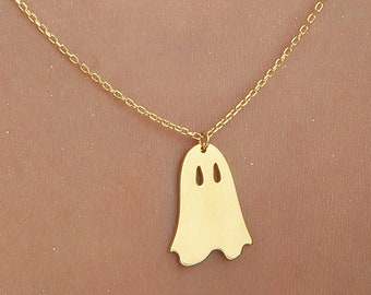 14K Gold Halloween Ghost Necklace: Minimalist Charm