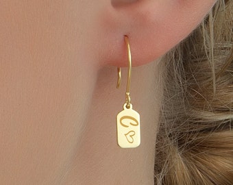 Gold Name Tag Earrings • Personalized Dangle Drop Earrings • Custom Initial Earrings • Gold Earrings • Minimalist •Earrings Gifts