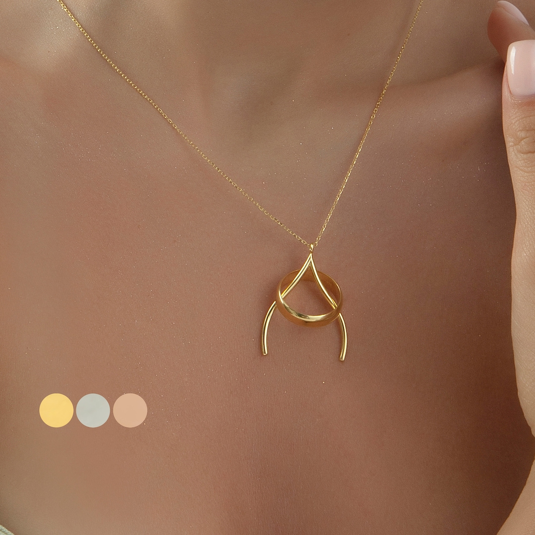 14K Gold Ring Holder Necklace Engagement Ring Keeper Necklace Handmade Jewelry Gift for Her
