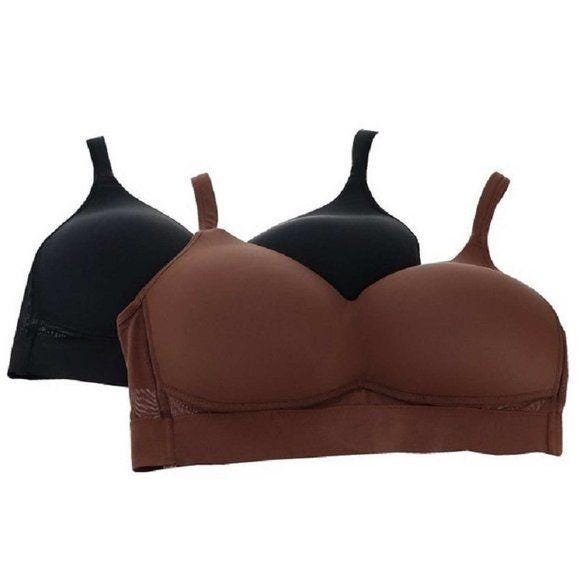 Rhonda Shear Women's 2-Pack Molded Cup Wireless Bras - Warm Beige & Floral Print, Pull-On Style