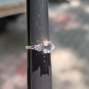 Emerald Cut Clear Crystal Glass 925 Engagement Statement Ring Vintage Size 8.25