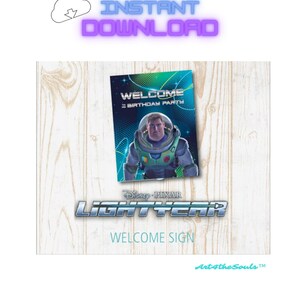 New Buzz Lightyear Birthday Banner, Cupcake Toppers and Welcome Sign for Digital Download