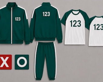 Green Cotton Fleece Tracksuit with T shirt: Removable Number Patches, Unisex Cosplay