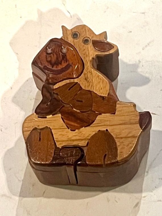 Wooden inlaid puzzle box, RARE & UNIQUE