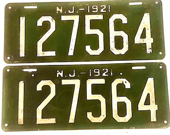 RARE 1921 Matching Pair of NJ License Plates
