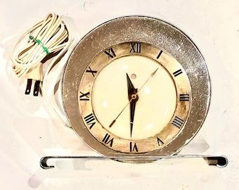 Reloj de espejo Telechron Luxor con amatista, raro y funcional, modelo n.° 4F65